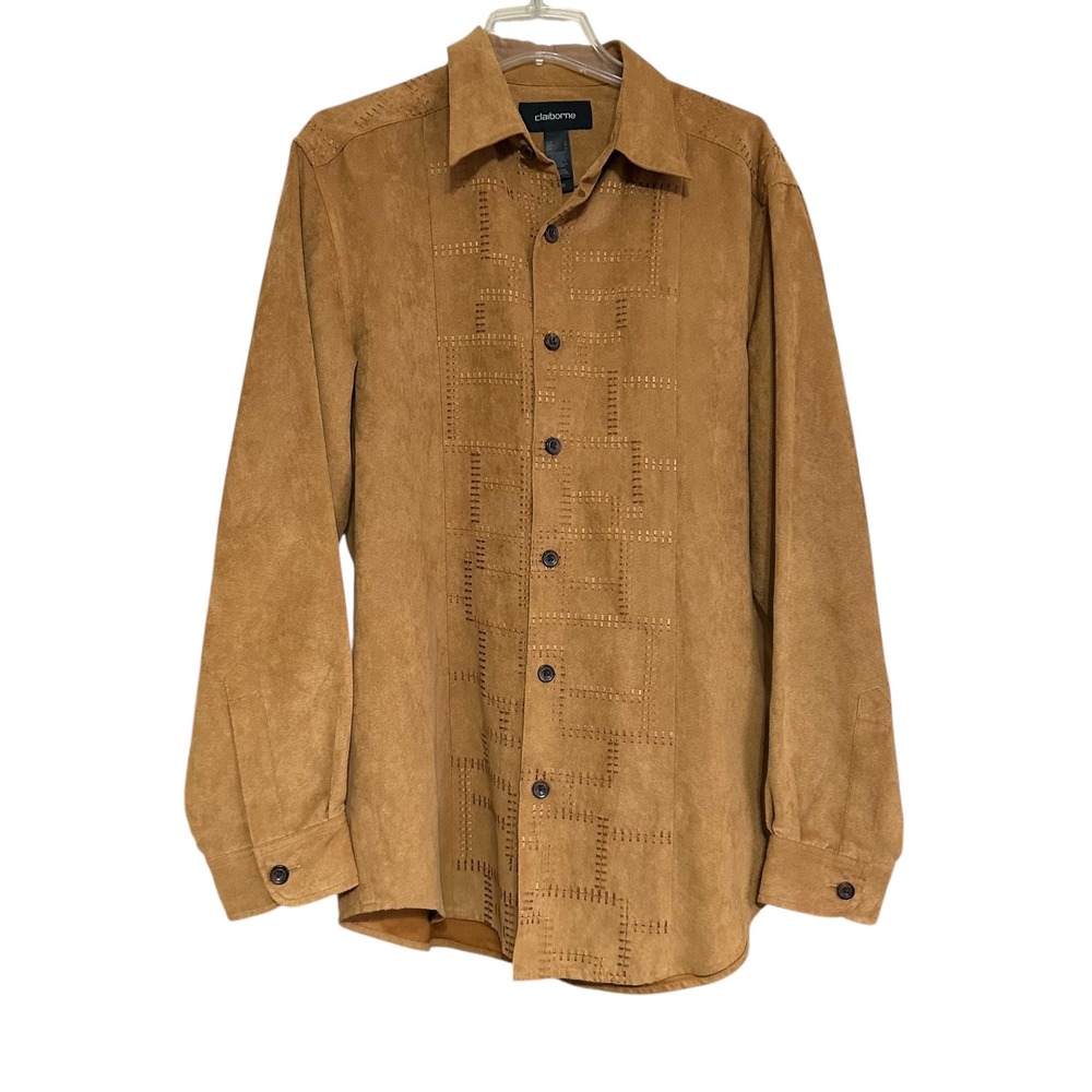 Claiborne Mens Tan Moleskin Shirt Jacket‎ Button Down Long Sleeve Sz L Western